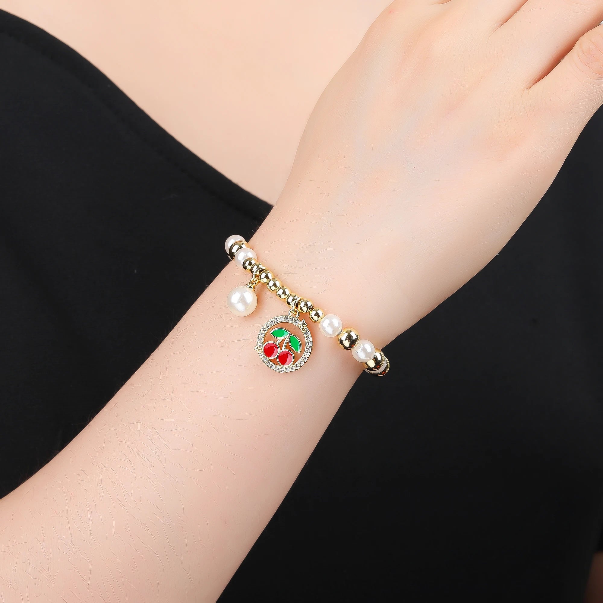 3pcs Hot Sale Shiny Zirconia Crystal Cherry Necklace Bracelet Earrings Jewelry Set Fashion for Woman Girl Wedding Lucky Jewelry