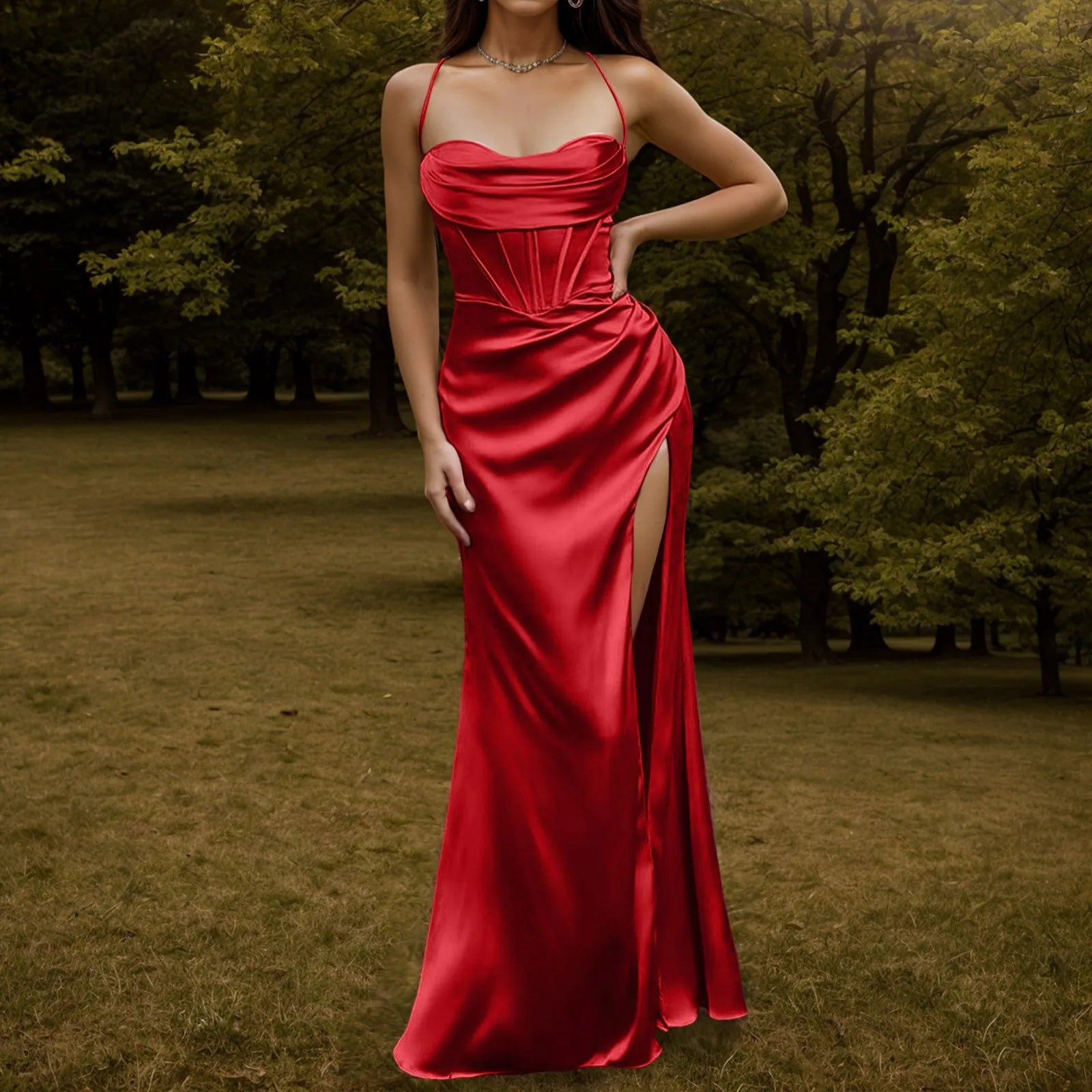 Sexy Backless Formal Dresses Womens Slit Suspender High Waist Lace Up Long Cocktail Dress Elegant Evening Party Dresses 2025