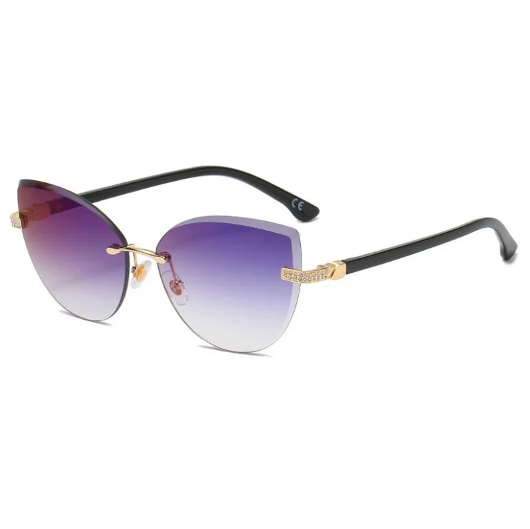 Vintage Cat Eye Rimless Sunglasses Women Brand Frameless Gradient Cut Lens Shade Eyewear Trendy Oversized Men Sun Glasses Female