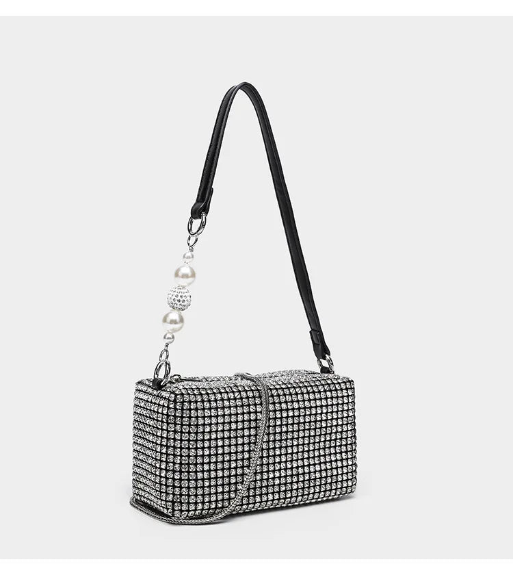 2025 Luxury Rhinestone Pearl Evening Bag for Women | Sparkly Stage Performance Purse | Elegant Dinner Party Clutch Crossbody Bag