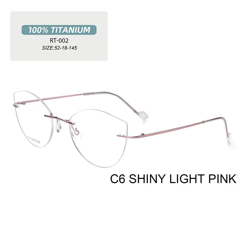 Pure Titanium Glasses Anti Blue Light Rimless Cat Eyes Transparent Women's Glasses with Diopters Plus Women's Eyeglass Frame +1