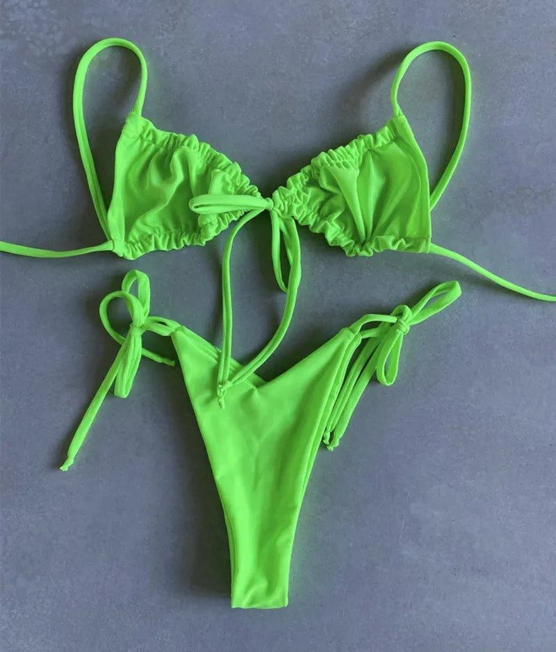 women's swimsuit loop strap bikini double face plain swimsuit sexy bikini swimming pool party essential NEW
