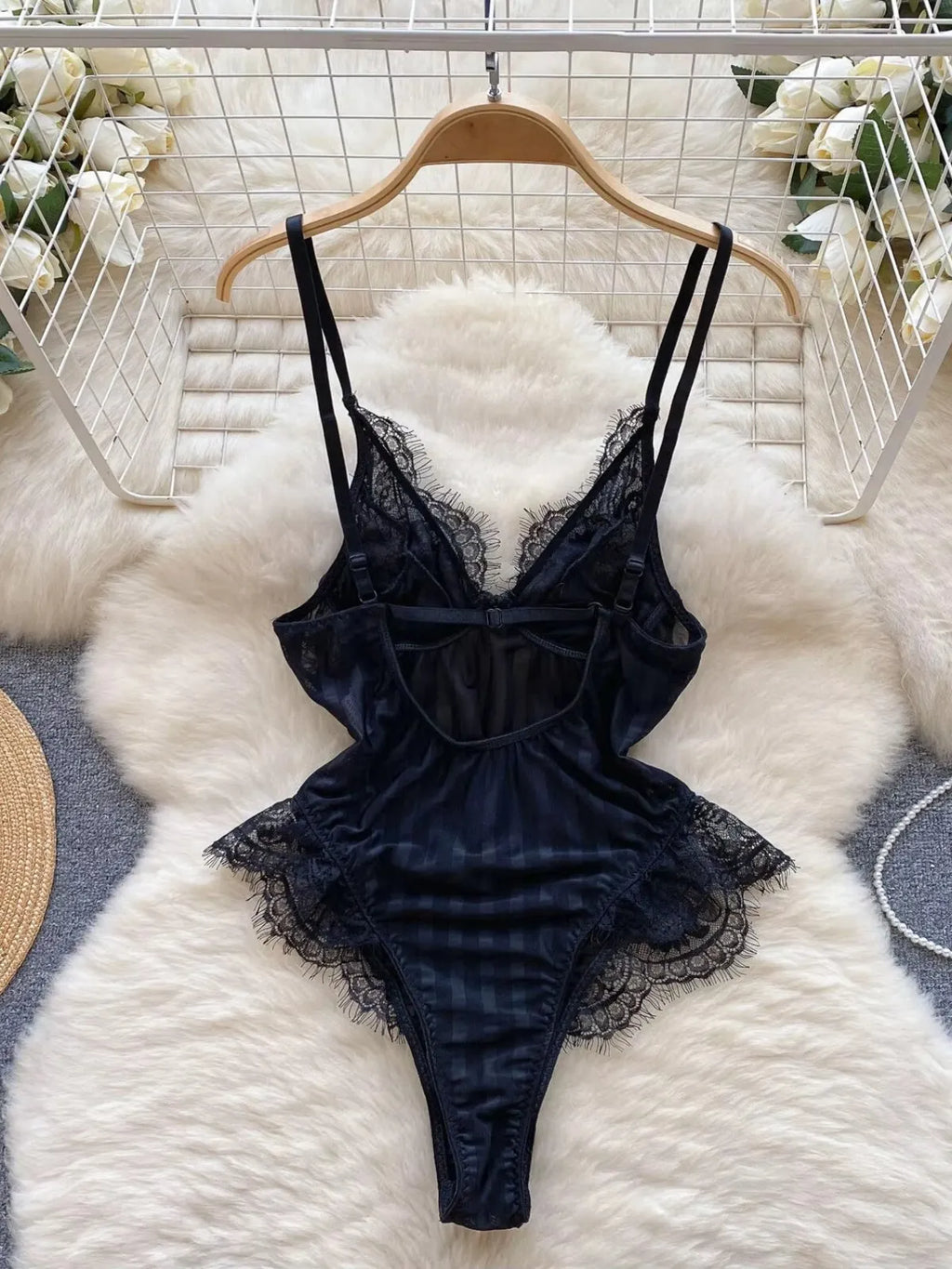 ssTss Black Vest Sling Bodysuit Women's Sexy Backless Mesh Lace Design Slim Fit Body Tight One-pieces Top Lingerie Rompers