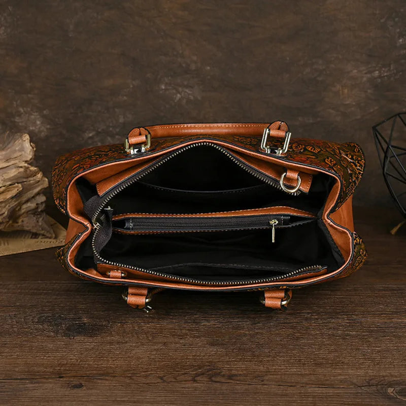 MOTAORA  New Embossed Handmade Shoulder Bag For Women's Large Capacity PU Leather Handbag Chinese Style Mother's Crossbody Bags