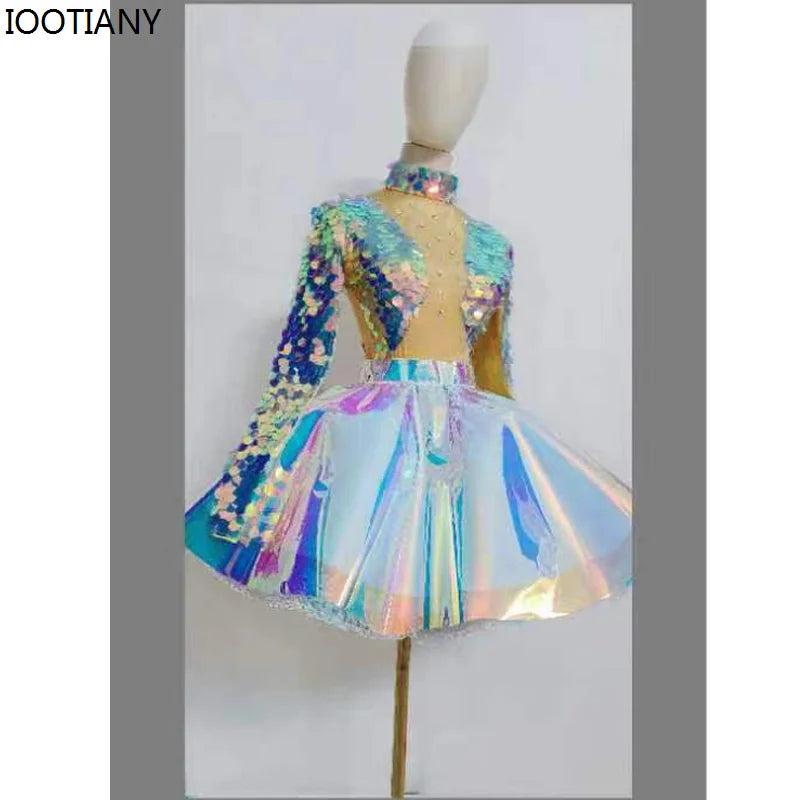 Sexy Mermaid Cosplay Jumpsuit Women Colorful Sequins Fish Scale Rhinestone Bodysuit Masquerade Party Dress Gogo Dancer Swimsuits