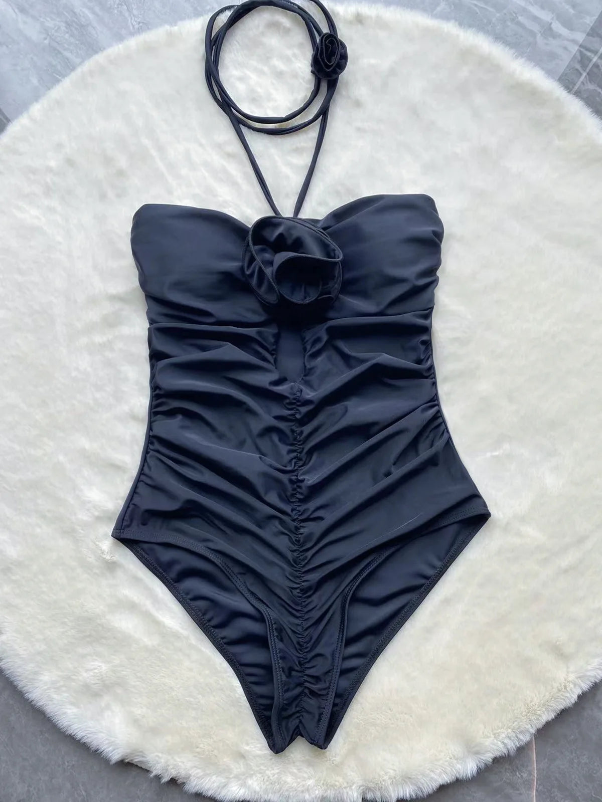 Sexy Black 3D Flower One Piece Swimsuit Female Bathing Suit Monokini Swimwear 2023 New  Hollow Out Swimming Suit for Women