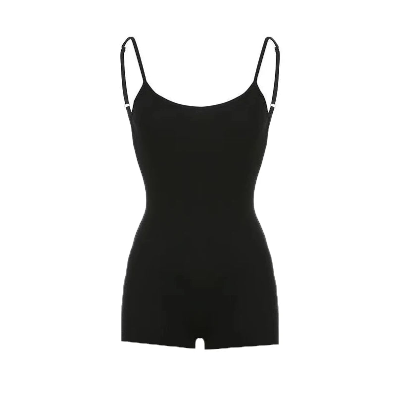 Fashion Solid Backless Tank Bodysuit Top Sexy Sporty U-neck Slim Rompers Bodycon One-piece Jogger Shorts Playsuits Women