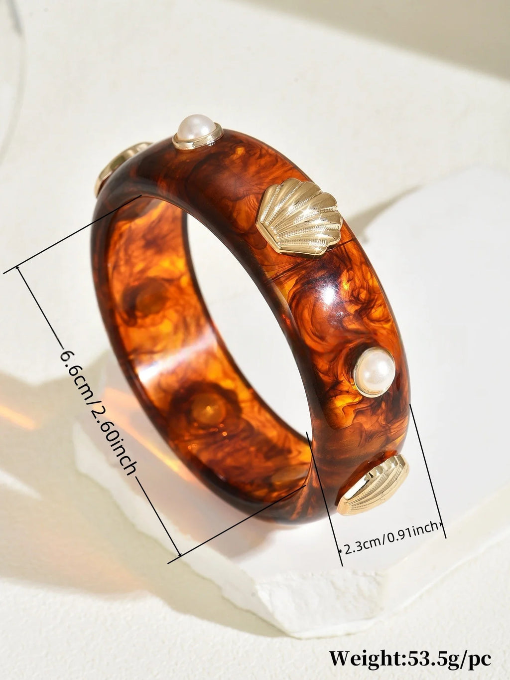 DIEZI Exaggerated Resin Pearl Shell Wide Bangles Vintage Fashion Geometric Round Bracelet Bangle For Women Men Gift Jewelry