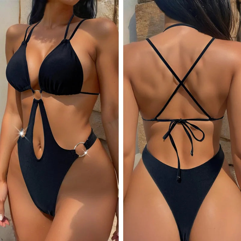 9 Colors Sexy Hollow Swimsuit Skinny One Piece Swimwear Women Maio Biquini Mujer Trikini Banador Monokini Bikini Badpak Femme