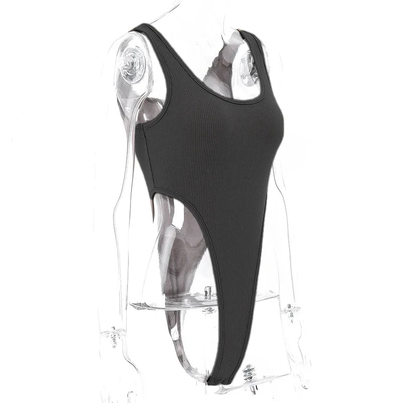 WhereMery Fashion Solid Ribbed Slim Bodysuit Y2K Sexy Sleeveless U-neck Women Bodice Harajuku Basic Daily Spring Summer New Tops