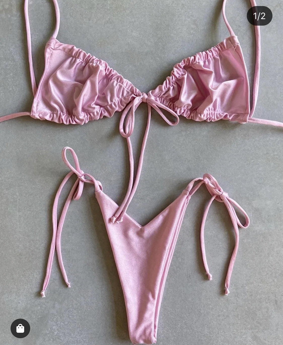 women's swimsuit loop strap bikini double face plain swimsuit sexy bikini swimming pool party essential NEW