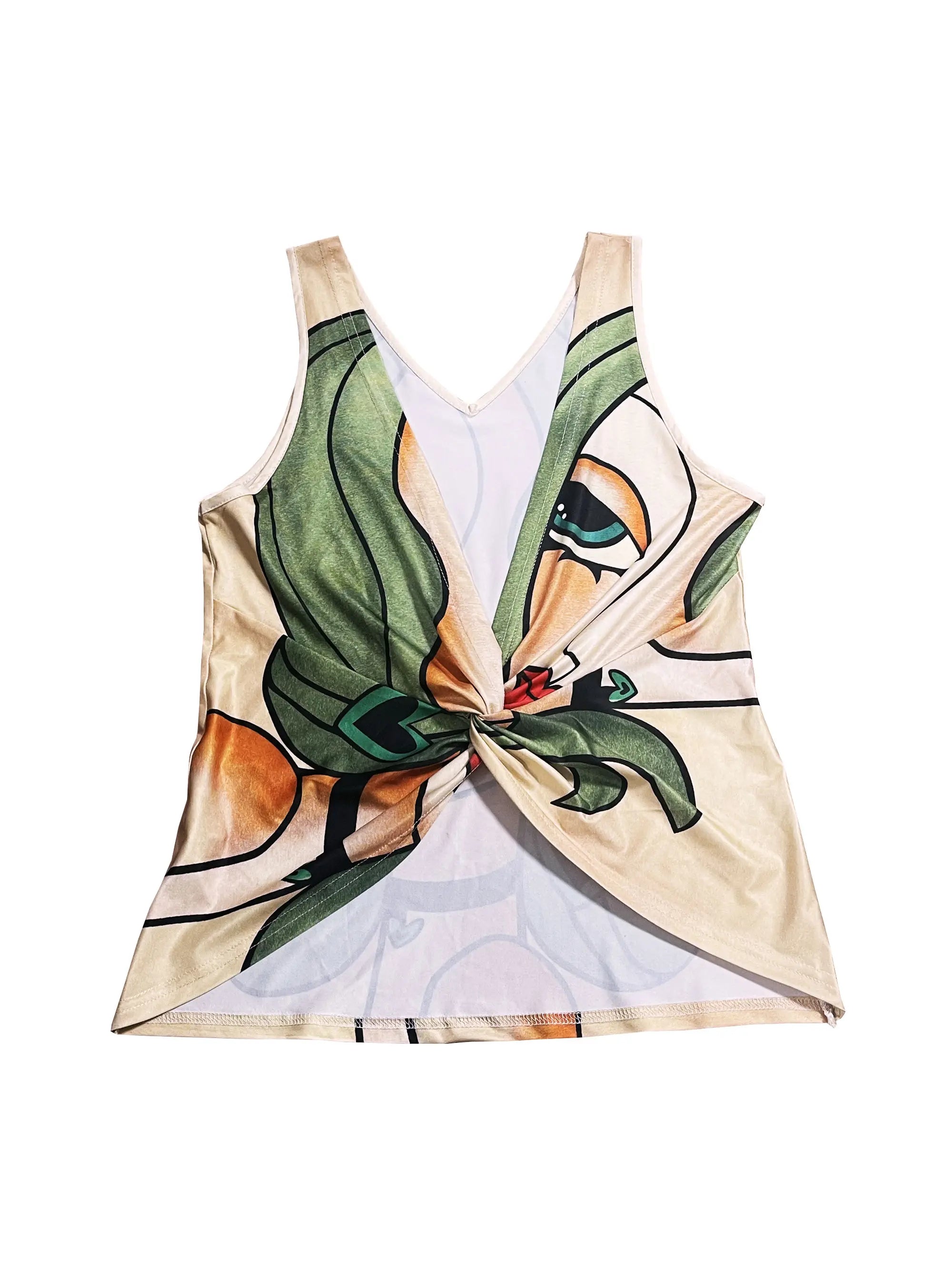 Women's Summer Sleeveless Backless Top, Unique Print with Knot Detail, Ideal for Vacation Outfits, Must - Have Casual Clothes