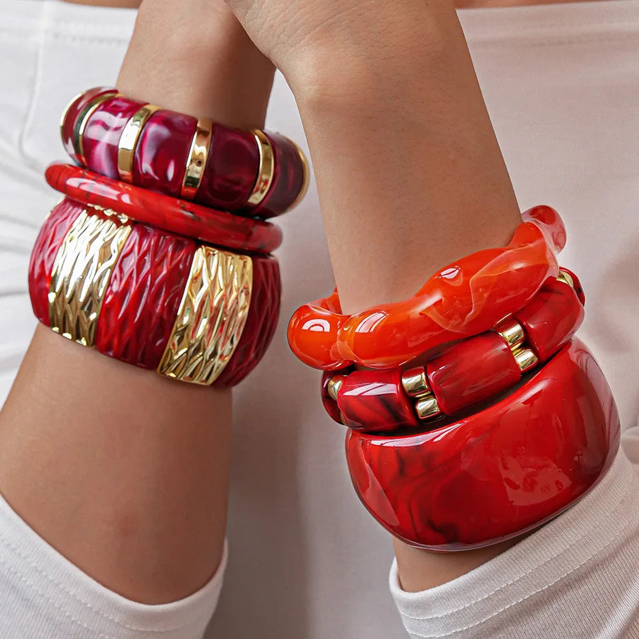 New Trend Acrylic Irregular Geometric Exaggerated Chunky Bangles for Women Statement Charm Smudge Goth Bracelets Jewelry B1