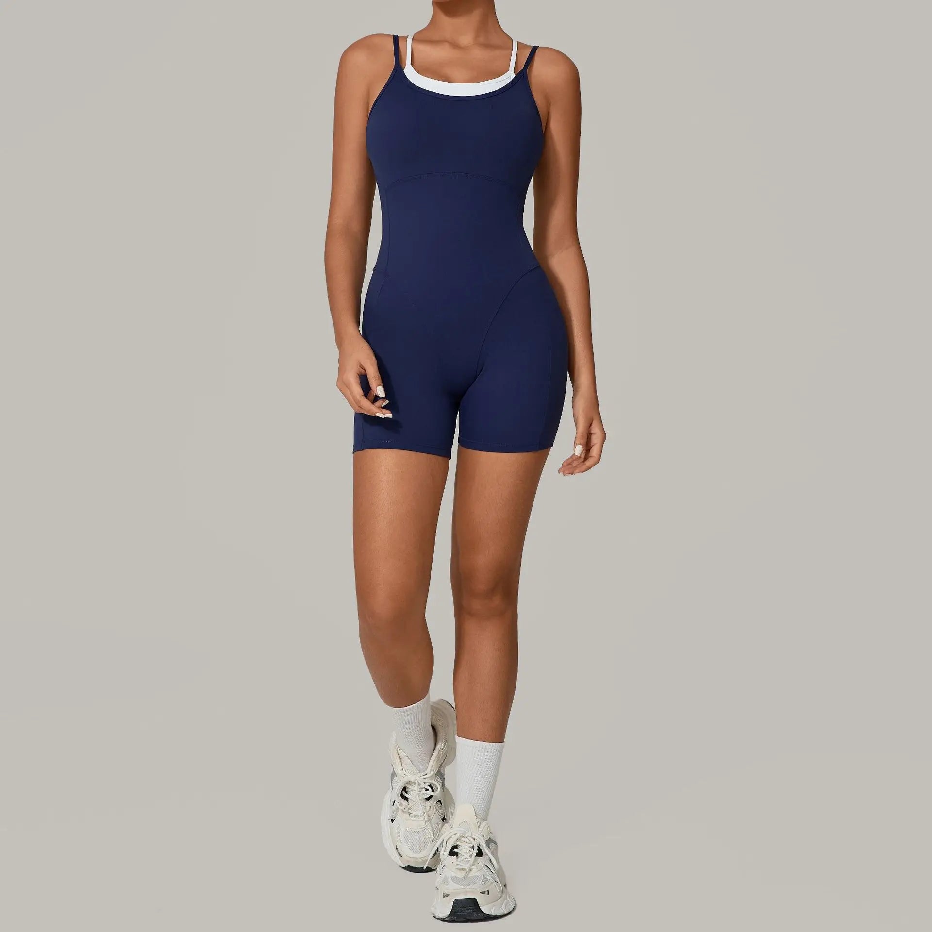 2025 Summer  Women's Fake Two-Piece Color-Blocked Camisole Jumpsuit Backless for Outdoor Fitness Yoga High-End Active One Piece