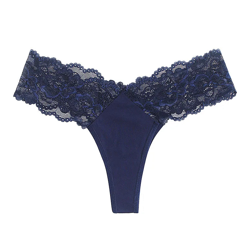 Sexy Sheer Lace Mid-Rise Women's Thong Panties - Nylon Knit Underwear, Lingerie Intimates for Ladies | Comfortable Hollow Design