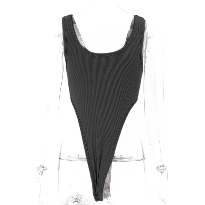 WhereMery Fashion Solid Ribbed Slim Bodysuit Y2K Sexy Sleeveless U-neck Women Bodice Harajuku Basic Daily Spring Summer New Tops