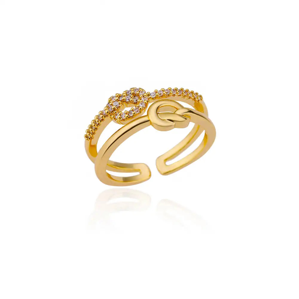 Knot Zircon Ring for Women Stainless Steel Gold Color Open Finger Rings Aesthetic Waterproof Jewelry Accessories anillo mujer