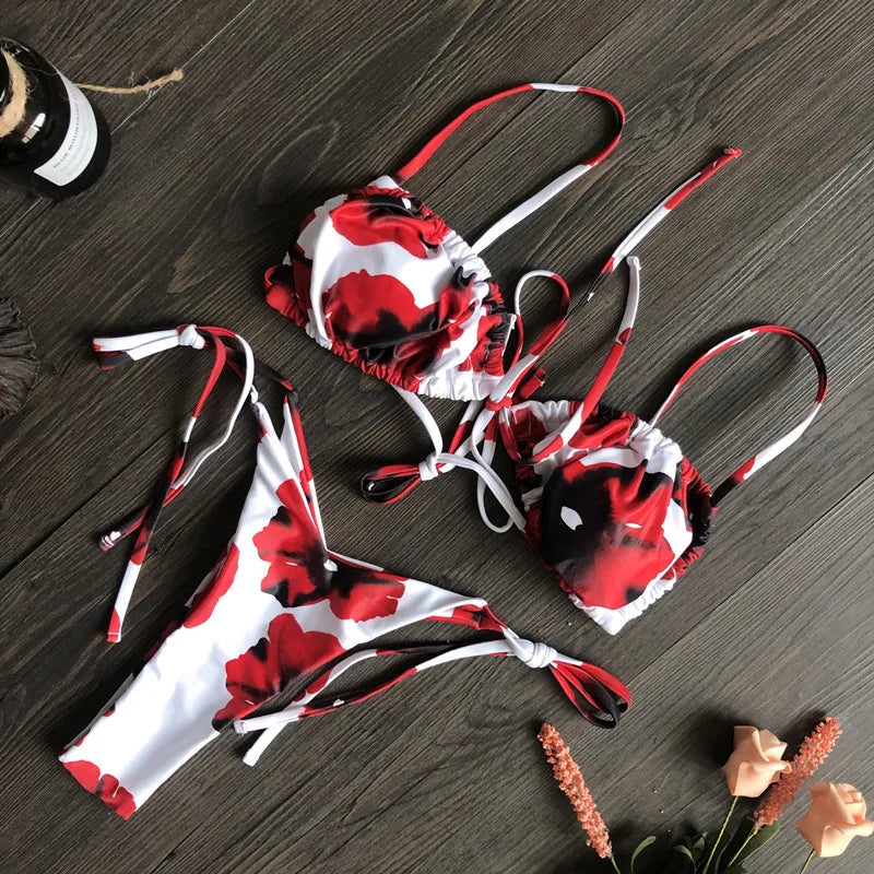 women's swimsuit loop strap bikini double face plain swimsuit sexy bikini swimming pool party essential NEW