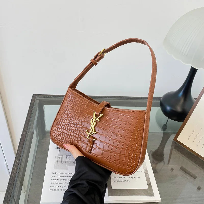 2025 Popular Fashion Stone Pattern Stick Bag Women's Fashion Trend Pu Handbag Casual Single Shoulder Underarm Bag