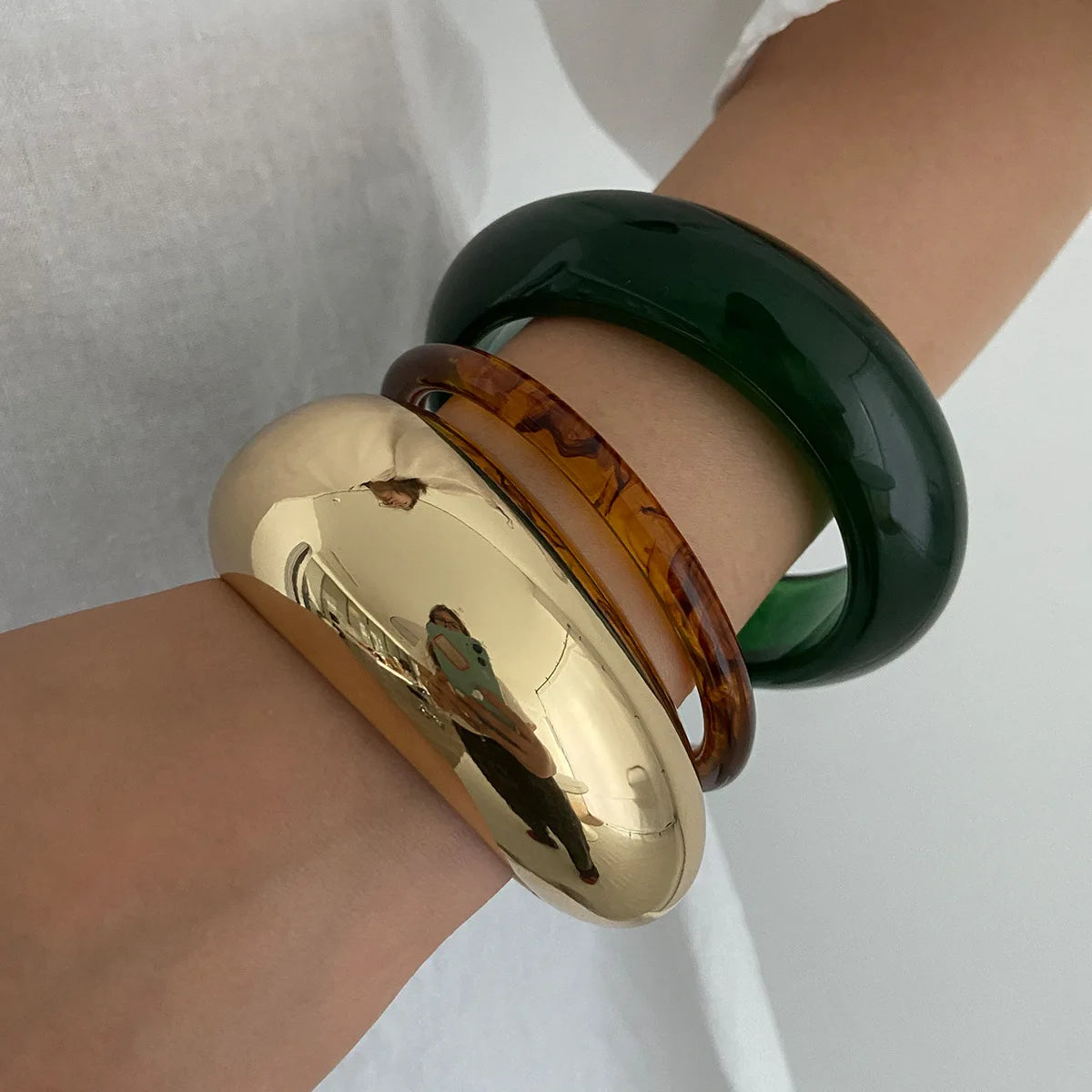 Punk Geometric Acrylic Resin Wide Bangles Vintage Fashion Gold Color Metal Bracelet Bangle For Women Men Jewelry
