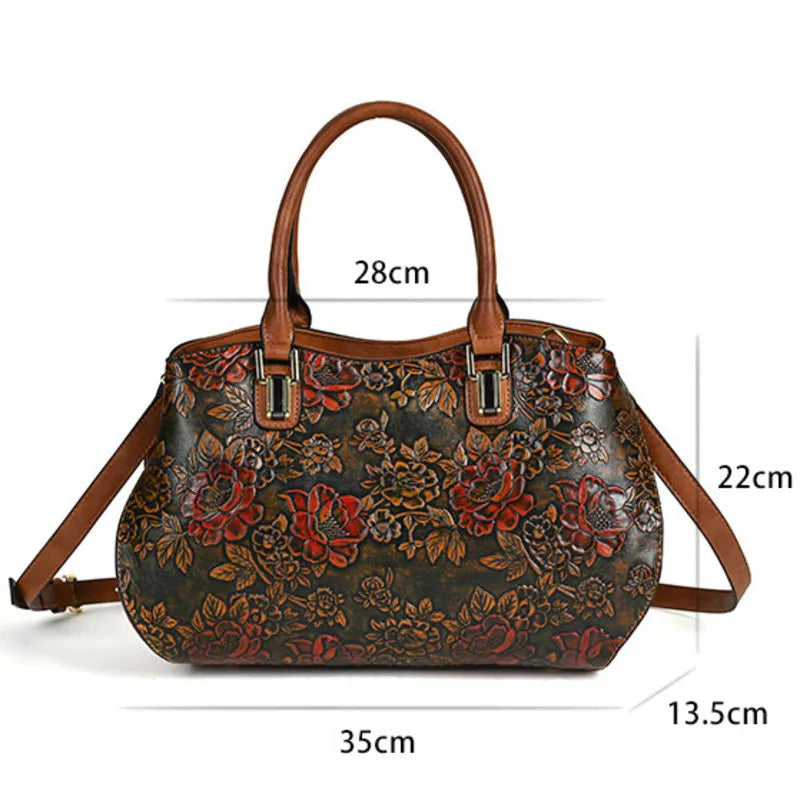MOTAORA  New Embossed Handmade Shoulder Bag For Women's Large Capacity PU Leather Handbag Chinese Style Mother's Crossbody Bags