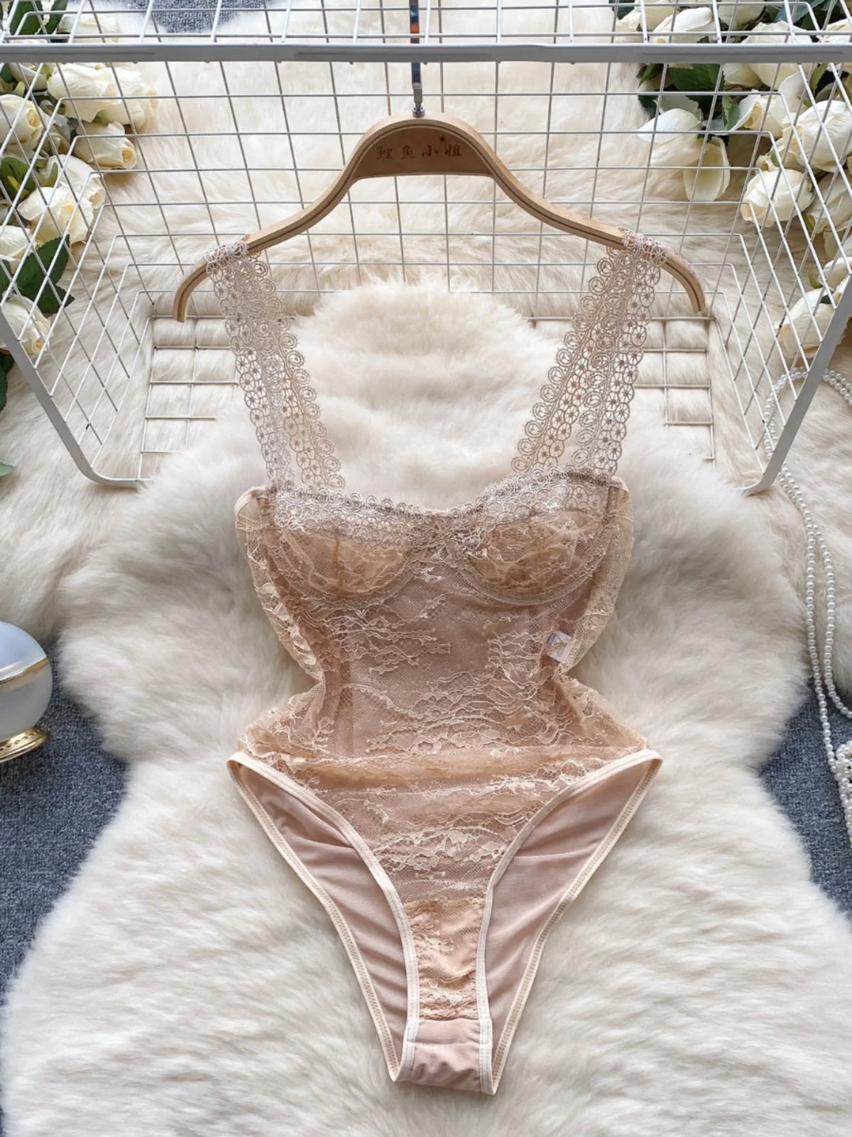 ssTss Fashion Sexy Lace Camisole V-Neck Jumpsuit Women's Sleeveless Slim Fit Mesh Bottom Versatile Bodysuit Tank Top