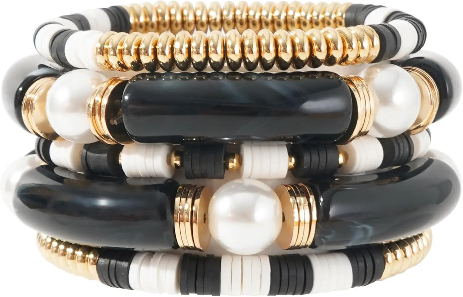 Simple Beaded Gold Bangle Bracelet Chunky Bamboo Tube Curved Stacking Clear Acrylic Colorful Stretchable Bracelets Set For Women