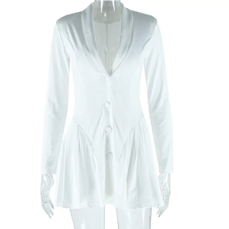 Woman Clothing Long Sleeve Single Breasted Ruffles Blazer Dress 2024 Autumn High Waist Tunics White Party Dresses Black Vestidos