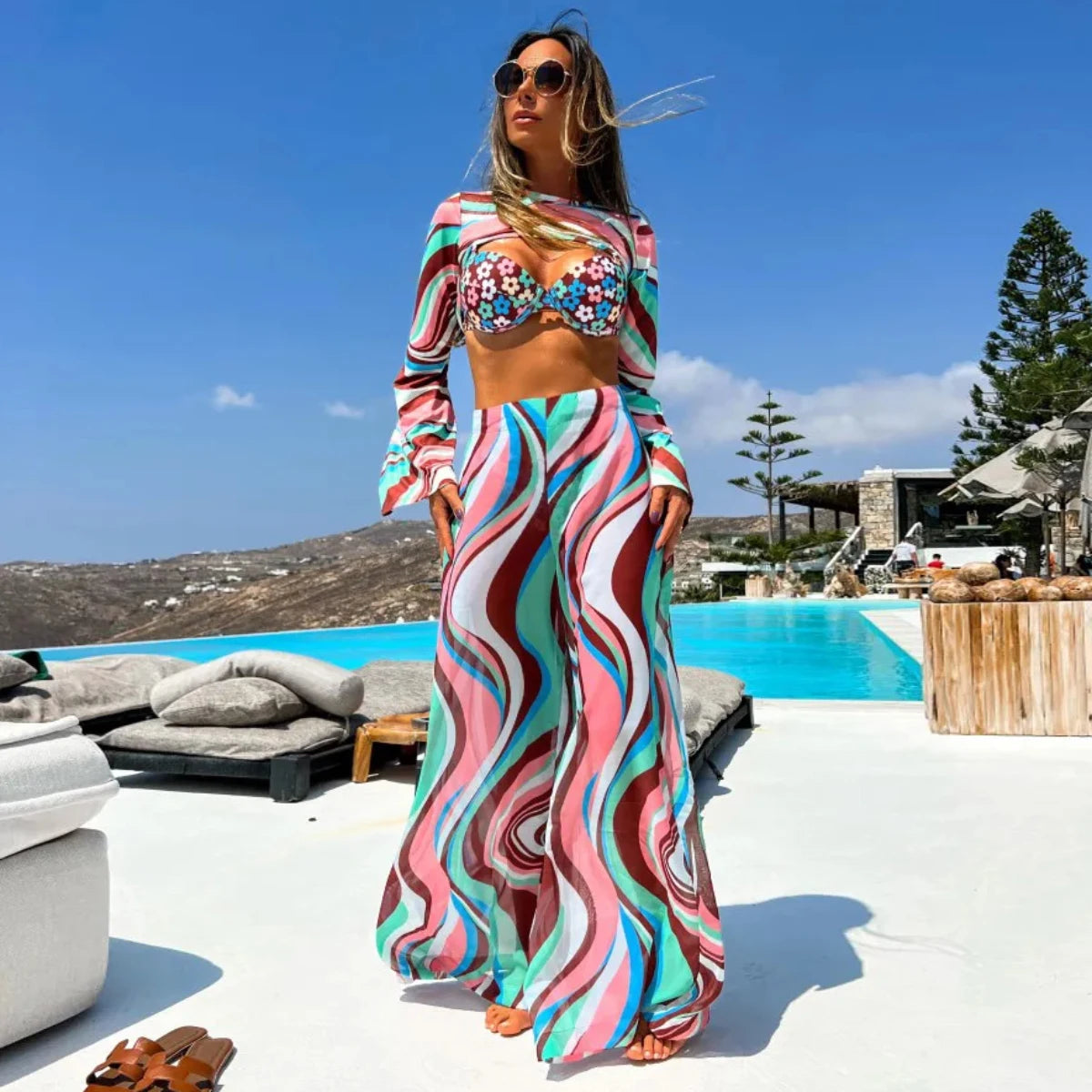 Black Sexy Bikini Pantdress Set Swimwear Women 2025 Off Shoulder SwimSuit Summer Ladies Bikini Dress Mesh Bathing Suit Beachwear