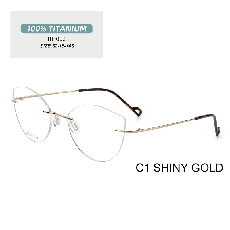 Pure Titanium Glasses Anti Blue Light Rimless Cat Eyes Transparent Women's Glasses with Diopters Plus Women's Eyeglass Frame +1