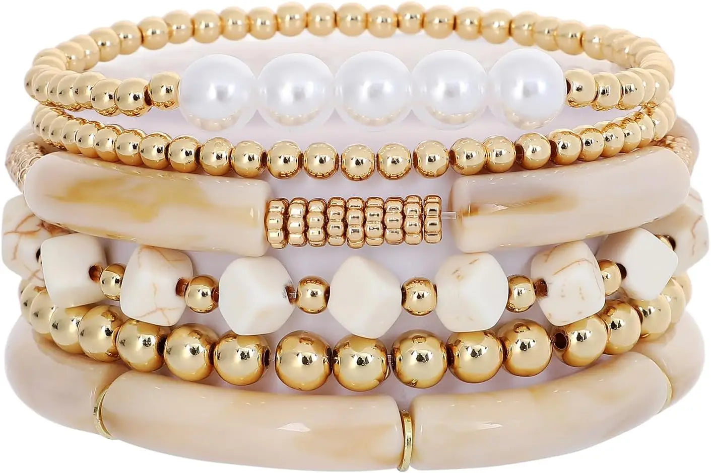 Simple Beaded Gold Bangle Bracelet Chunky Bamboo Tube Curved Stacking Clear Acrylic Colorful Stretchable Bracelets Set For Women
