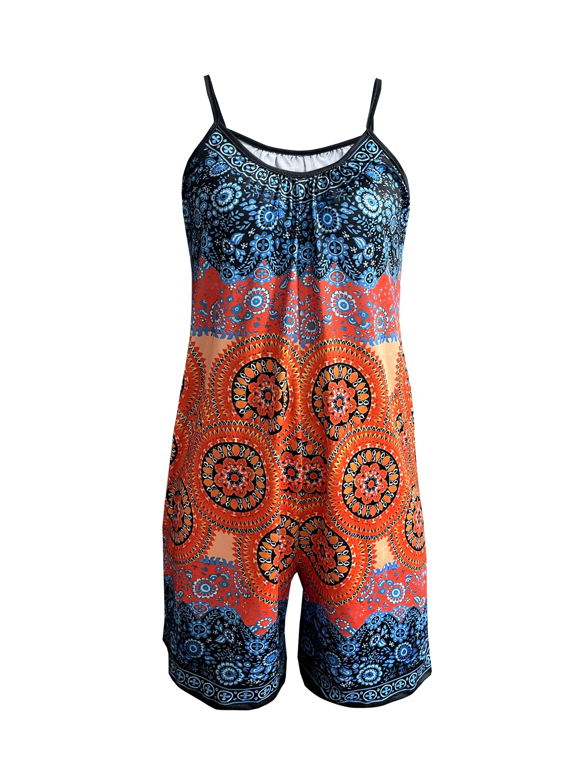Women's Summer Printed Jumpsuit, Spaghetti Strap, Ideal Vacation Outfits, Loose Fit Romper, Must - Have Summer Clothes