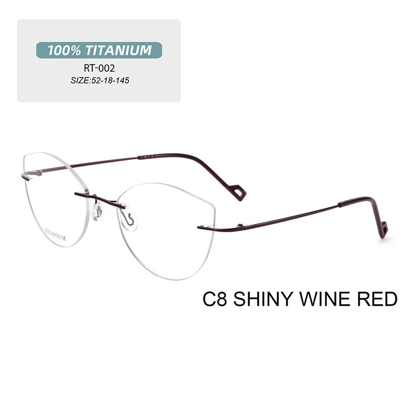 Pure Titanium Glasses Anti Blue Light Rimless Cat Eyes Transparent Women's Glasses with Diopters Plus Women's Eyeglass Frame +1