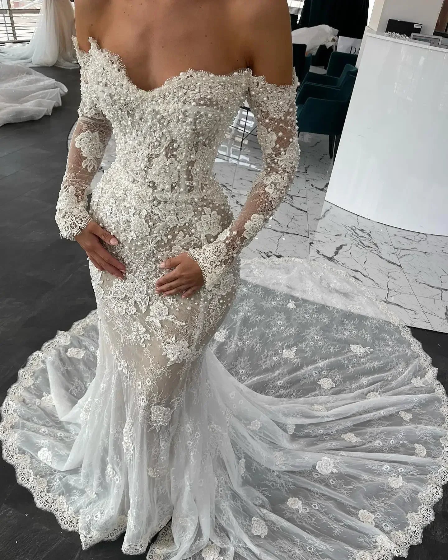 Flavinke Customized Sexy Mermaid Wedding Dresses Sweetheart Beads Appliques Lace Bridal Gowns Made Sweep Train Vestidos De Novia