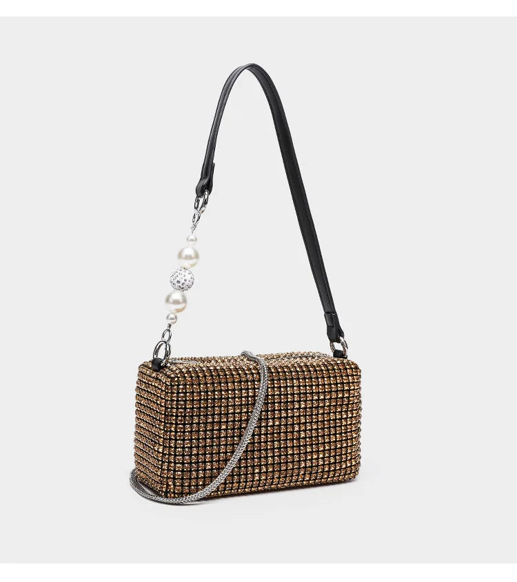 2025 Luxury Rhinestone Pearl Evening Bag for Women | Sparkly Stage Performance Purse | Elegant Dinner Party Clutch Crossbody Bag