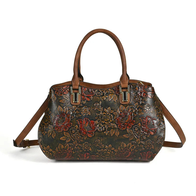 MOTAORA  New Embossed Handmade Shoulder Bag For Women's Large Capacity PU Leather Handbag Chinese Style Mother's Crossbody Bags