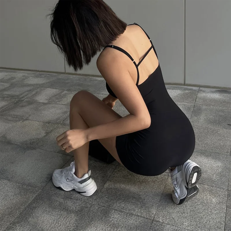 Fashion Solid Backless Tank Bodysuit Top Sexy Sporty U-neck Slim Rompers Bodycon One-piece Jogger Shorts Playsuits Women