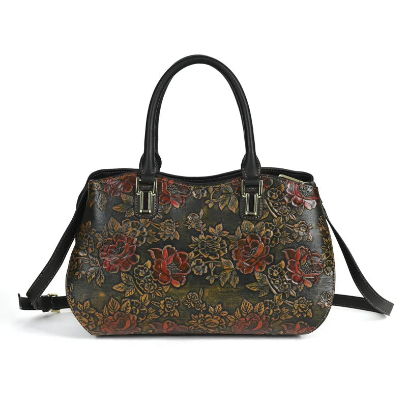 MOTAORA  New Embossed Handmade Shoulder Bag For Women's Large Capacity PU Leather Handbag Chinese Style Mother's Crossbody Bags