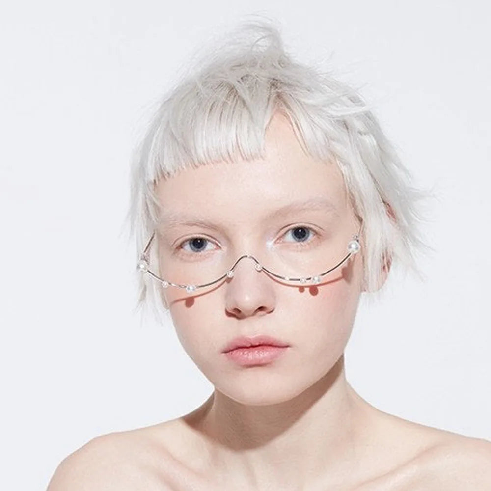 Stonefans Imitation Pearl Glasses Frame for Women No Lens Eye Decoration Exquisite Eyeglasses Y2k Metal Face Jewelry Collapsible