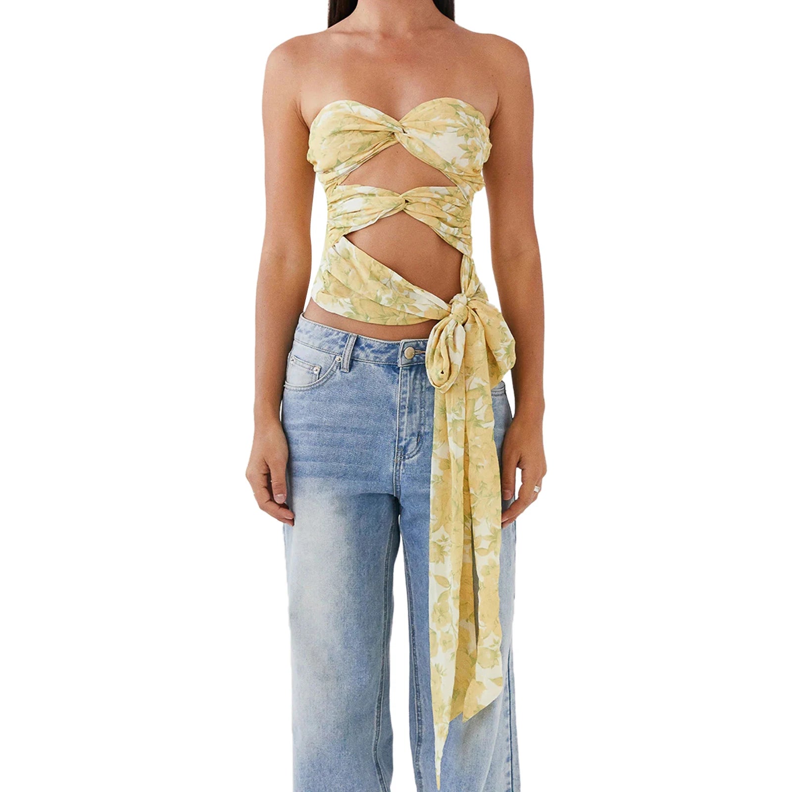 Women s Off Shoulder Ruffle Crop Tops Summer Boho Floral Print Elastic Tube Top Sexy  Fit Blouse Shirt