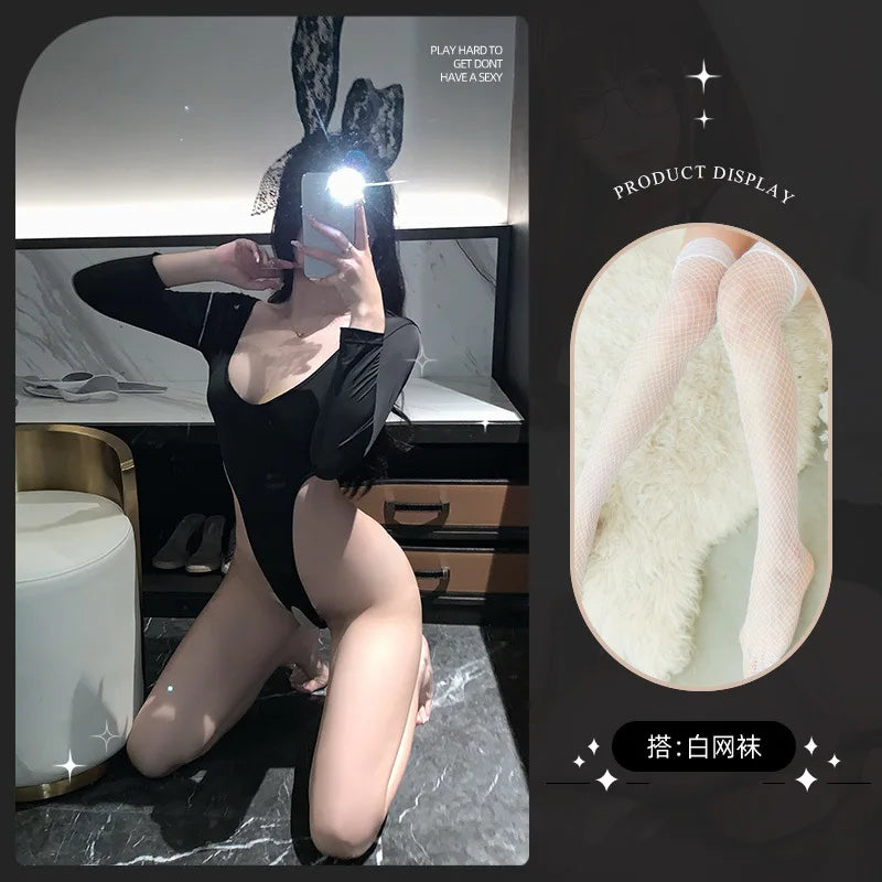 New Spring/Summer sexy lingerie nightgown body suits Long sleeved pure desire Solid color slim fit Appear thin 8194 MVLJ