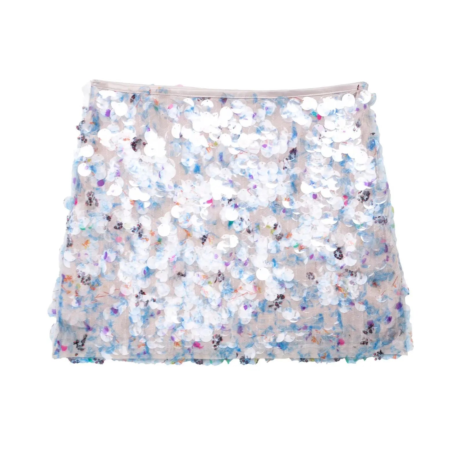 TRAFZA Women Summer Fashion Versatile High Waist Slim Sequin Mini Skirt Female Sexy Hip Side Zipper Punk Party Short Skirt Mujer
