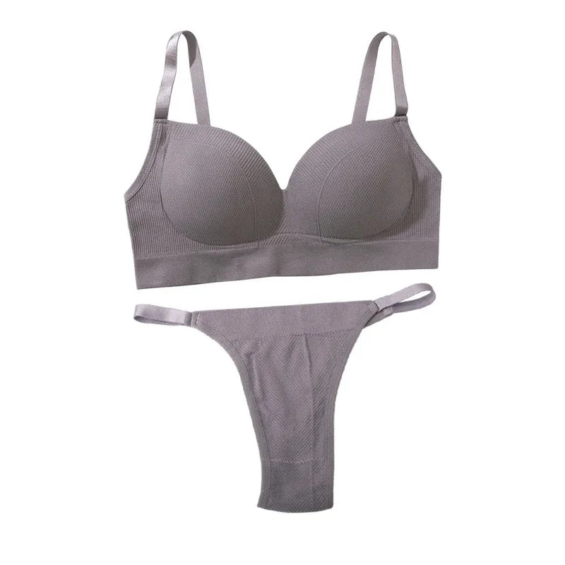 Sexy Women Bra Panties Set G-String Sports Bra Crop Top Seamless Underwear Fitness Bra Top Thongs Female Lingerie Set Intimates