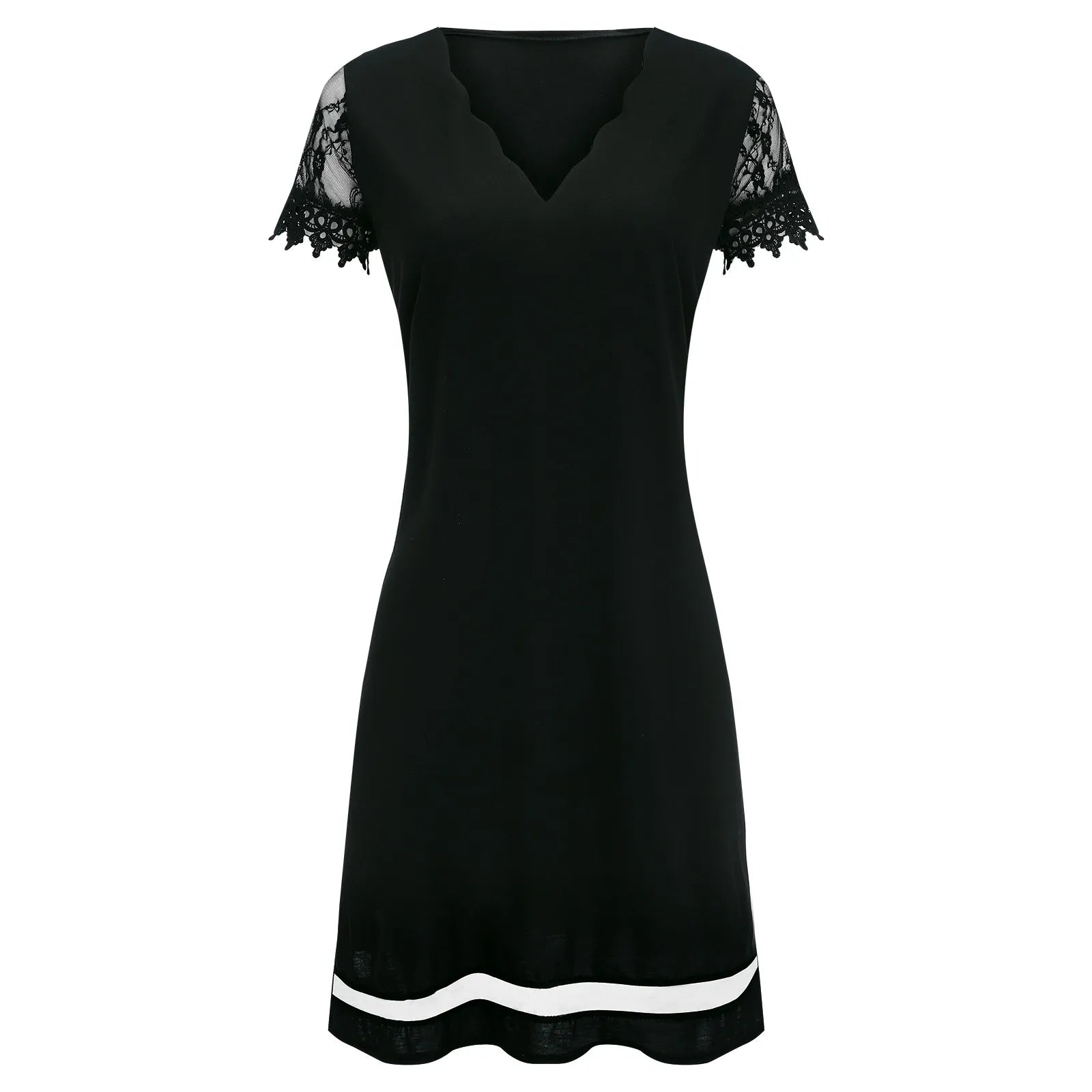 Womens Dresses Fashion Lace Mesh Patchwork Short Sleeve Bodysuit Clothes Elegant Temperament Party Knee Length Women Vestidos