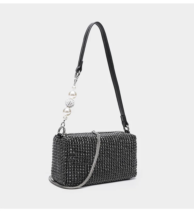 2025 Luxury Rhinestone Pearl Evening Bag for Women | Sparkly Stage Performance Purse | Elegant Dinner Party Clutch Crossbody Bag