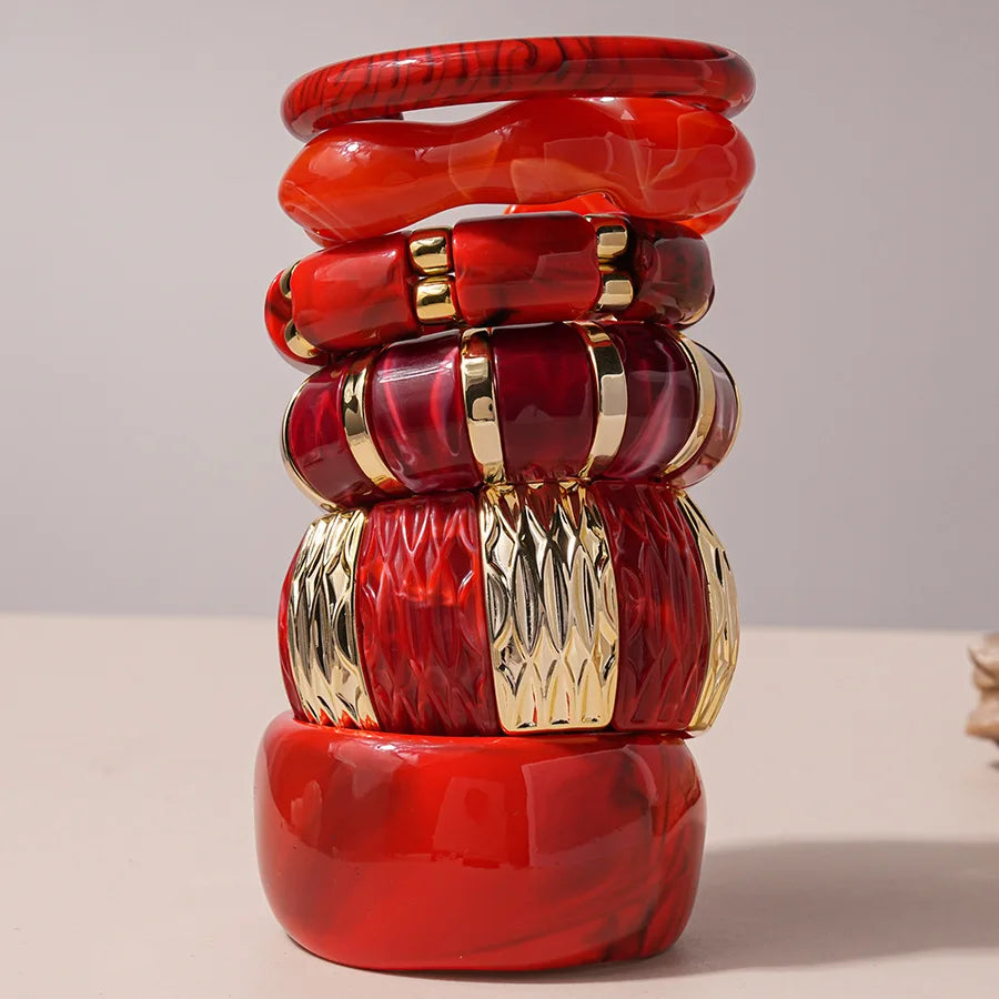 New Trend Acrylic Irregular Geometric Exaggerated Chunky Bangles for Women Statement Charm Smudge Goth Bracelets Jewelry B1