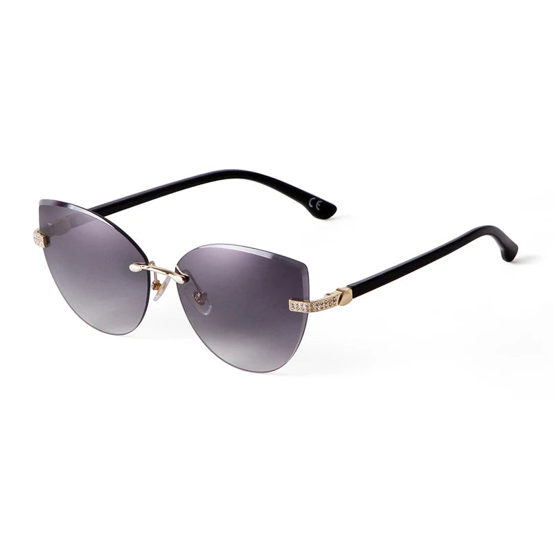 Vintage Cat Eye Rimless Sunglasses Women Brand Frameless Gradient Cut Lens Shade Eyewear Trendy Oversized Men Sun Glasses Female