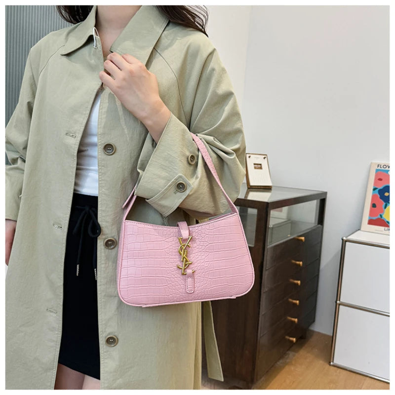 2025 Popular Fashion Stone Pattern Stick Bag Women's Fashion Trend Pu Handbag Casual Single Shoulder Underarm Bag