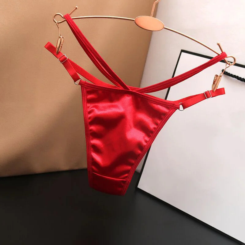 Women's panties Sexy Double Thin Low Waist Women's Thong Shiny G-string Breathable Comfortable T-Back Lingerie Ladies Intimate F
