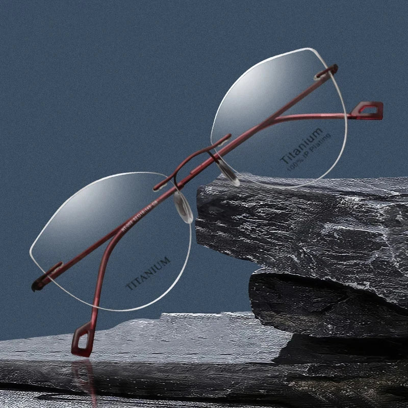 Pure Titanium Glasses Anti Blue Light Rimless Cat Eyes Transparent Women's Glasses with Diopters Plus Women's Eyeglass Frame +1